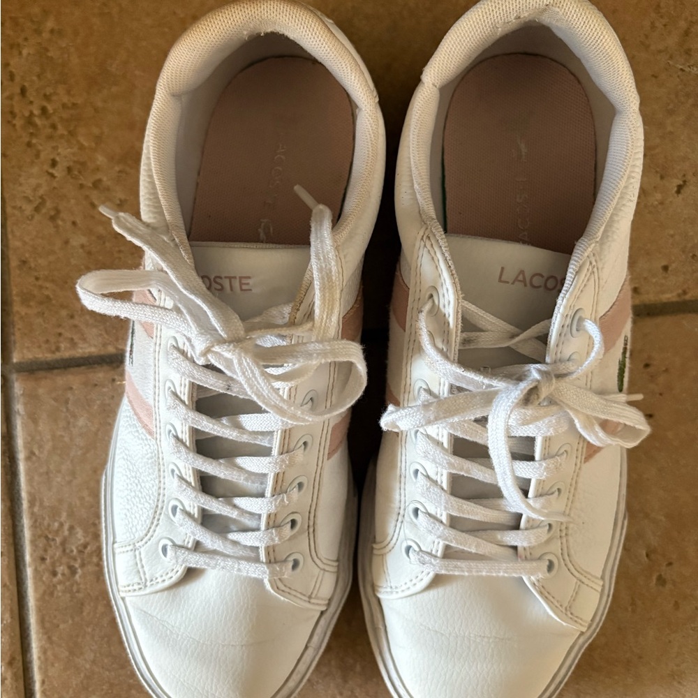 Lacoste White Sneakers with Light Pink Accents